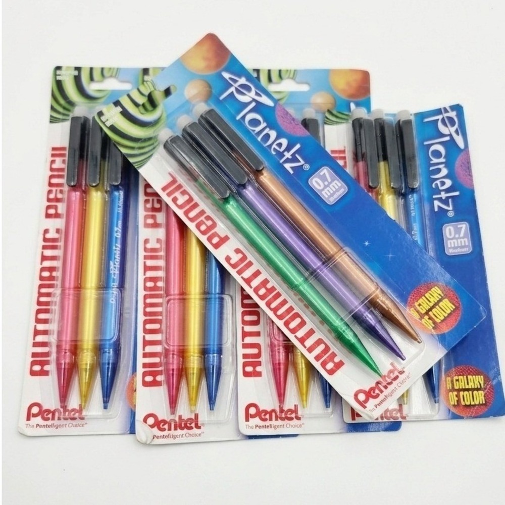 Pentel Planetz 0.7mm Automatic Mechanical Pencils HB Med. Lead Lot of 5 3ct NOS